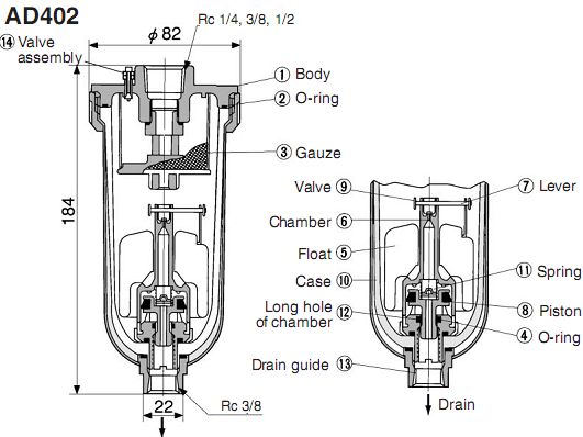 SMC自动排水器 AD402排水器